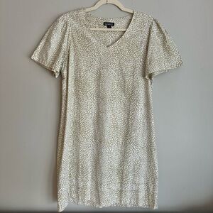 Nicole Miller Linen Blend Dress Neutral Print Shift Relaxed Fit Medium